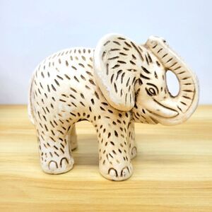 Vintage Handmade Mexican Clay Talavera Elephant. Handcrafted Mexican Pottery